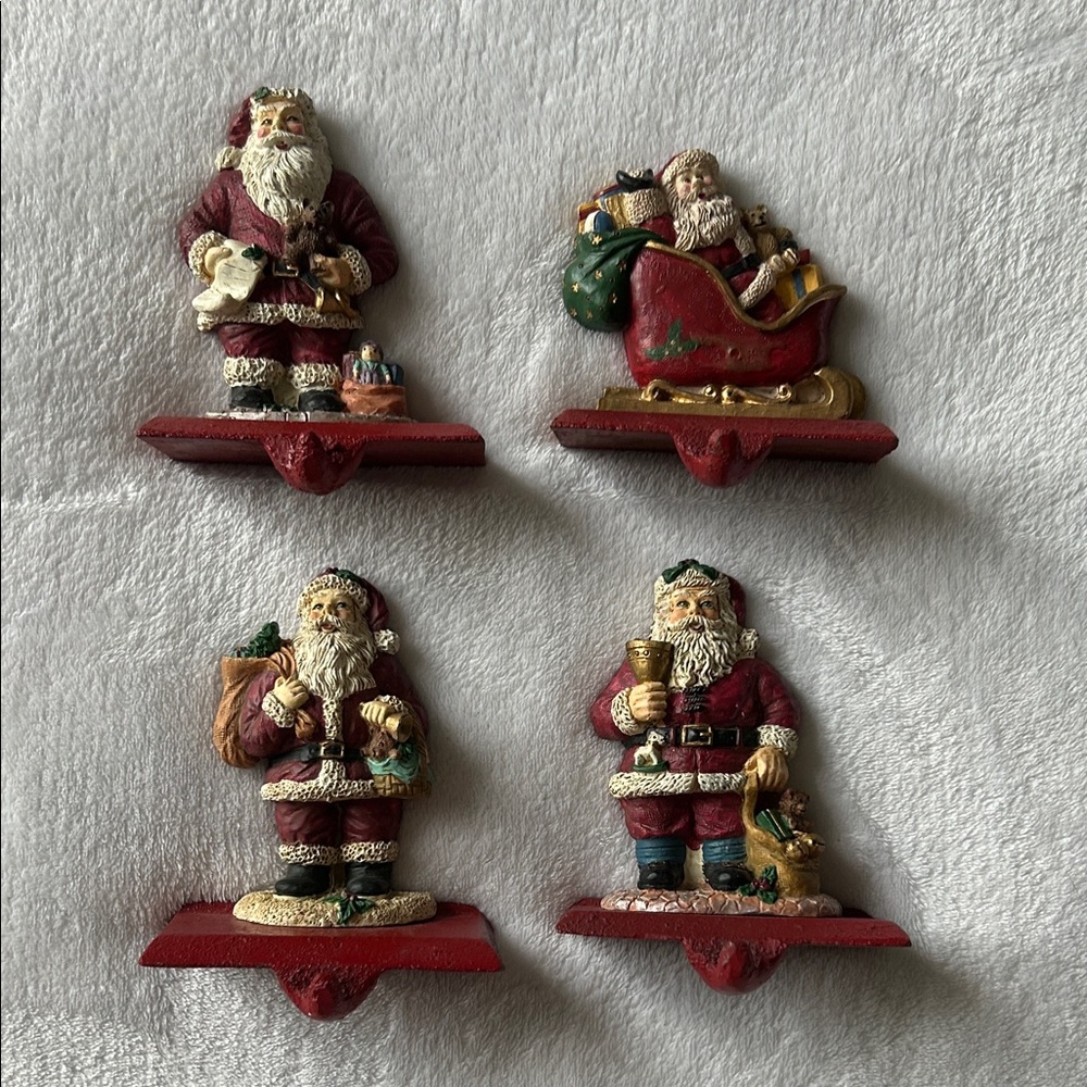 Vintage Cast Iron Santa Claus Stocking Holder Set